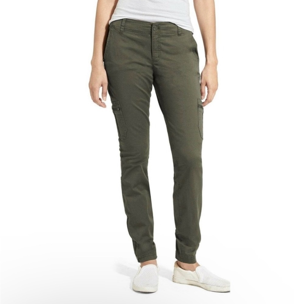 ATHLETA ORGANIC COTTON JASPER GREEN ZIPPER ANKLE‎ CARGO PANTS 8 349782 A15